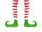 Colored flat icon, vector design with shadow. Cartoon Elf`s legs in striped stockings.