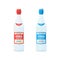 Colored flat red and blue label couple vodka bottles