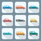 Colored flat style various body types of cars icons collection