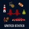 Colored flat travel United States icons