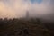 Colored fog on volcano Rinjani, Lombok, Indonesia