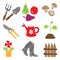 Colored gardening icons - tools and plants