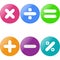 Colored glossy buttons with mathematical sign with drop shadow.