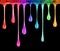 Colored glowing stretched drops on a black background