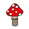 Colored hand-drawn vector illustration of One red fresh mushroom Fly agaric isolated on a white background