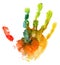 Colored hand print on white