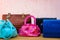 Colored handbags closeup