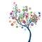 Colored happy tree with flowers and butterflies