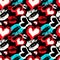 Colored hearts and lips on a black background seamless pattern