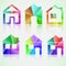 Colored house icons with reflection. eps10 vector