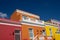 Colored houses in Bo Kapp, a district of Cape Town, South africa known for it`s houses painted in vibrant colors