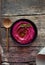 Colored hummus, classic hummus, beet hummus, hummus on a dark rustic background. Top view, flat lay. Clean eating, dieting, vegeta