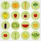 Colored icons of vegetables and fruits.