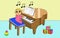 Colored illustration a baby playing piano