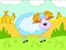 Colored illustration background of a woolly sheep