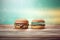 Colored illustration of burger on old wooden background 1696417629581 2