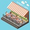 Colored Isometric Street Cafe Terrace Composition