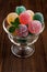 Colored jellies in a glass bowl