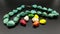 Colored jewelry and mineral stones on a black background. Turquoise nacklace