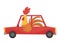 Colored kids transport with cute little cock or poster. Animal driving car. Cartoon animal driver, pets vehicle and