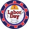 Colored labor day poster with gear label and worker tools Vector