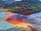 Colored lake due to pollution with metals