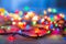 Colored lights Christmas garlands. Colorful abstract background