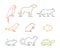 Colored line group of pets. Silhouettes animals