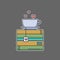 Colored line icon of pile of books and tea cup