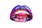Colored lips on a white background. Lips with lipstick and teeth. Female mouth. Sexy kiss. Rainbow cosmetics. Seductive