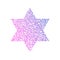 Colored logo star of David in the form of dots and blue-red gradient. Neon graphic, light effect