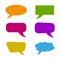 colored messages bubble. speak bubble. Square balloon. Color text box. Message tag. Vector illustration. Stock image.