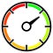 Colored meter with an arrow. Simple Speedometer, round gauges for web, mobile and infographics.