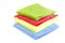 Colored microfiber cleaning cloths.