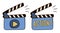 Colored movie clapperboard icon. Hand drawn sketch film clapper for cinema production in artistic doodle style. Front closeup view
