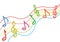 Colored music notes with lines