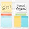 Colored note stickers set. Collection of different colored sheets of note papers ready for your message. Vector blank