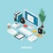 Colored Office Workspace Isometric Composition