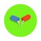 colored open medicine capsule in green badge icon. Element of science and laboratory for mobile concept and web apps. Detailed ope