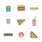 Colored outline various fast food icons collection