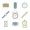 Colored outline various watches clocks icons set