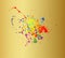 Colored paint splashes isolated on gold background
