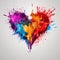 Colored paint splashes isolated on light background. Beautiful multi colored water splashes in heart shape. AI generated