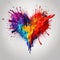 Colored paint splashes isolated on light background. Beautiful multi colored water splashes in heart shape. AI generated