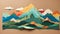Colored paper appliqué of the sun and mountains. Generative AI