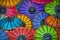 Colored paper Traditional umbrellas on the counter of the store.