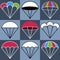 Colored Parachute Icons Set, Vector Illustration