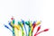 Colored patch-cord on white background top view copyspace