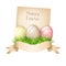 Colored pearl realistic Easter eggs in green grass