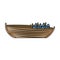 Colored pencil silhouette of wooden fishing boat full of fish